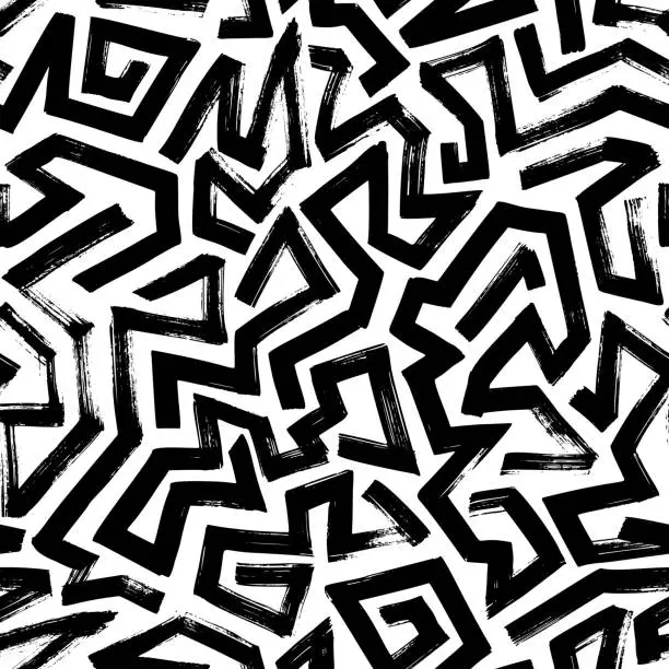 Vector illustration of Bold lines irregular maze seamless pattern.