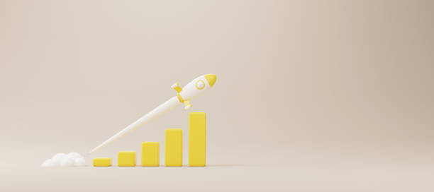 istock Growthing graph bar with rocket rising moving up. Start up business development to success and growing growth concept. 3d rendering illustration 1354789463