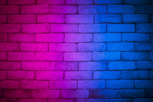 istock Lighting effect red and blue on empty brick wall background. Backdrop decoration party happy new year happiness concept, Showing or placing products. Lighting effect pink and cyan wall background. 1354800626