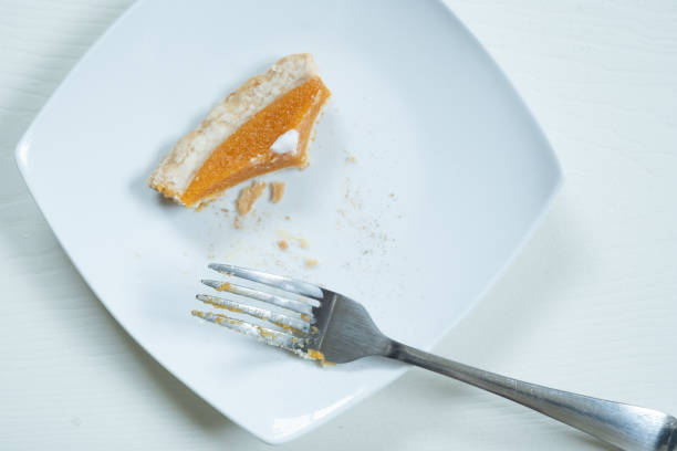 istock Top view of plate with pumpkin pie leftovers 1354803266