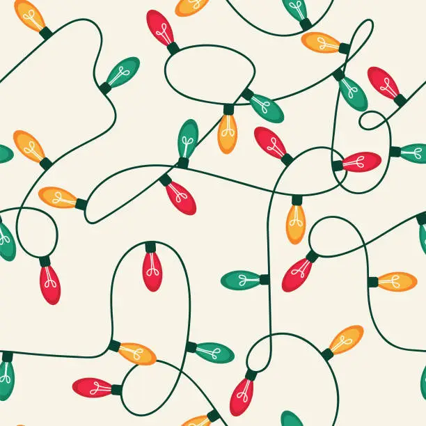 Vector illustration of Seamless string of colorful Christmas lights