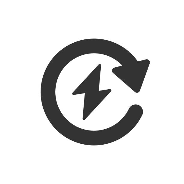 ilustrações de stock, clip art, desenhos animados e ícones de energy recharge icon in flat style. voltage and arrow vector illustration on white isolated background. electric sign business concept. - fuel efficiency