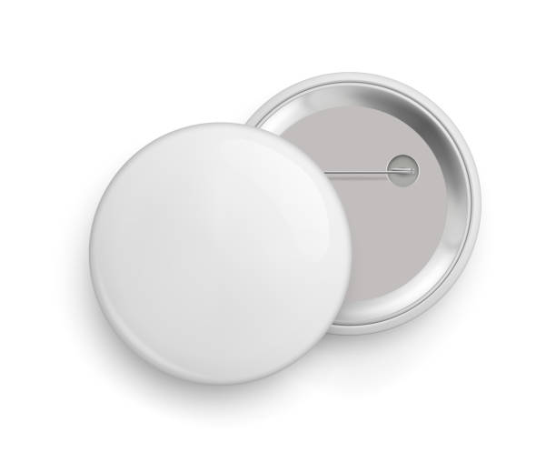 istock Blank glossy metallic 3d pin badge of circular shape 1354807074