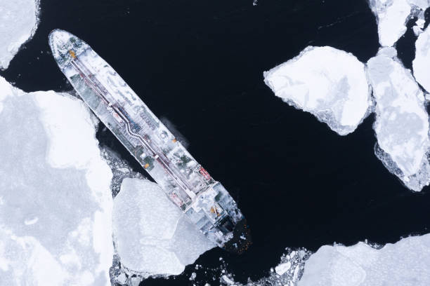istock The sea vessel is among the ice. 1354807181