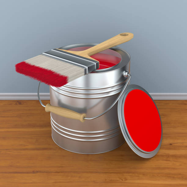 istock brush and can with colour. 3D illustration 1354810089