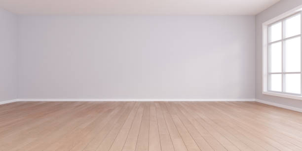 istock 3d rendering of empty room with wooden floor. 1354811089