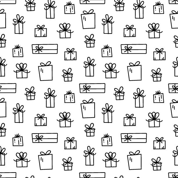 Vector seamless pattern with gift boxes. Hand drawn festive background. Holiday doodle pattern. Vector seamless pattern with gift boxes. Hand drawn festive background. Holiday doodle pattern. holidays and seasonal stock illustrations