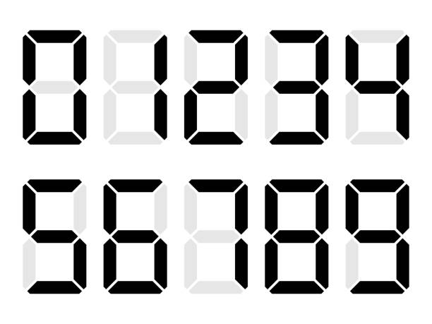 illustrazioni stock, clip art, cartoni animati e icone di tendenza di numeri digitali neri e grigi. display a sette segmenti. - lcd screen