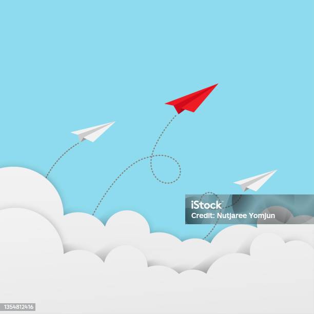 Vector Papers Plane Up To Blue Sky Business Financial Leadership Creative Idea Stock Illustration - Download Image Now