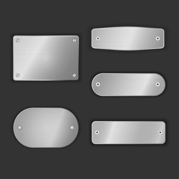 ilustrações de stock, clip art, desenhos animados e ícones de vector set of metal plates. - nameplate