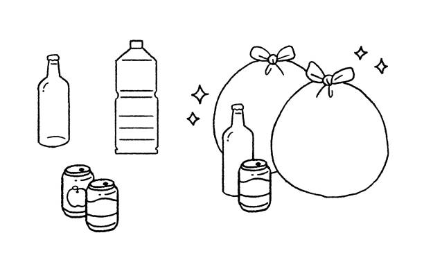 prosta ilustracja dotykowa oddzielania butelek, puszek i śmieci - white background ideas food and drink lifestyles stock illustrations