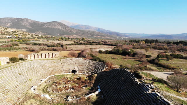 Aerial view of  Stadium of Aphrodisias ancient city in Karacasu, Aydın