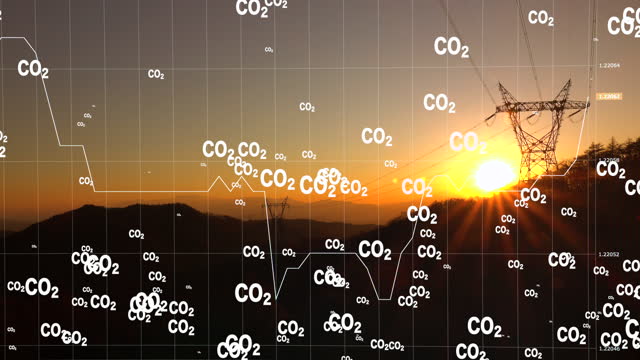 CO2 carbon dioxide emissions global air climate pollution concept.  Power line. Line chart