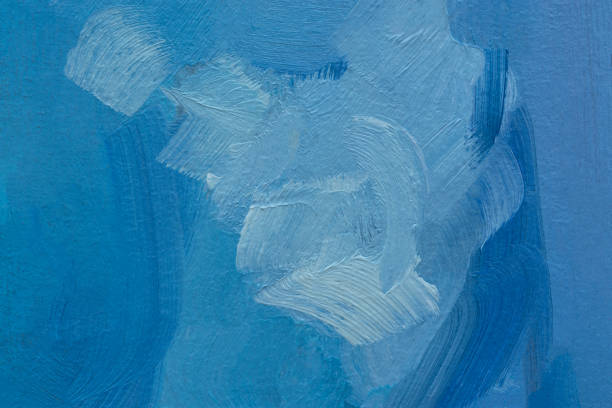 Blue background oil paint. Beautiful brush strokes close-up. stock photo