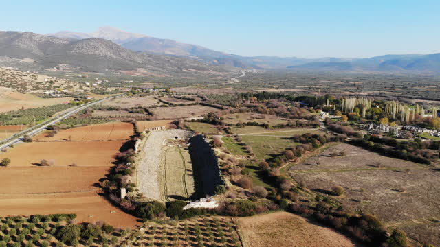 Aerial view of  Stadium of Aphrodisias ancient city in Karacasu, Aydın