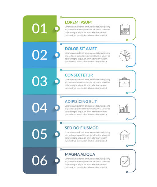 Infographic Template with 6 Steps Infographic template with 6 steps, workflow, process chart, vector eps10 illustration flow chart stock illustrations