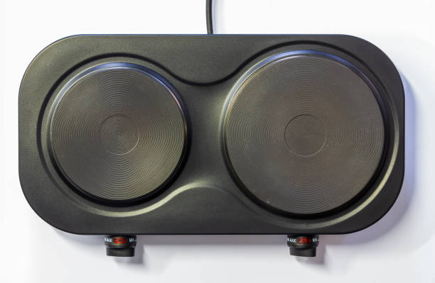 istock Eletric cooking stove with two circle induction plate. Black kitchen appliance isolated on white background 1354818170