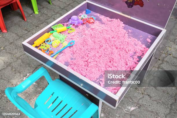 Kinesthetic Sand For The Development Of Fine Motor Skills Of Children In The Park Or Kindergarten Stock Photo - Download Image Now