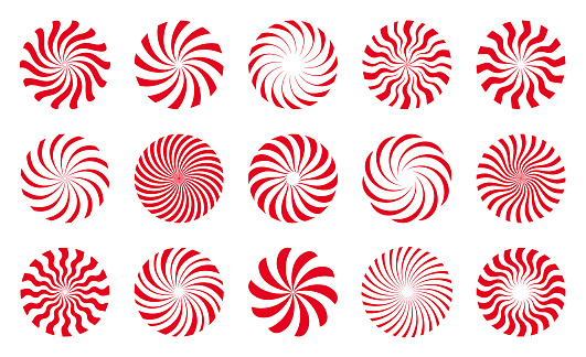 Set of abstract circle design elements. Round shapes. Radial rotating lines.