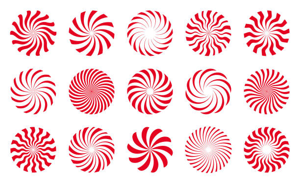 Circle design elements Set of abstract circle design elements. Round shapes. Radial rotating lines. Spiral stock illustrations