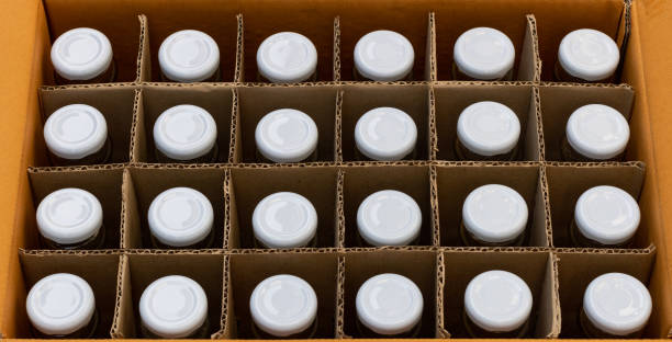 istock glass bottles in a cardboard box with partitions for transporting broken items. 1354821467