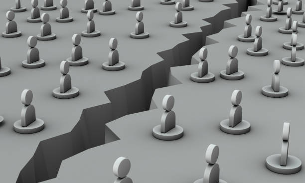 People who were divided into two areas by a deep crack.