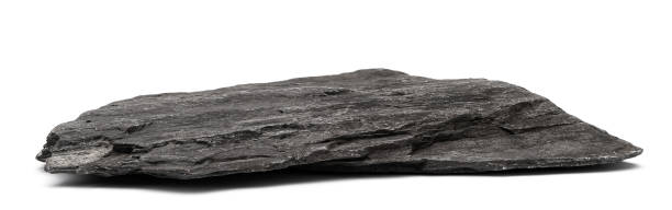 istock Stone from limestone and shale isolated on white background. Flat stone shale closeup front view. 1354823127