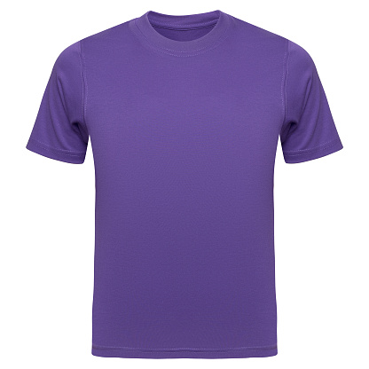Violet T-shirt template men isolated on white. Tee Shirt blank as design mockup. Front view.
