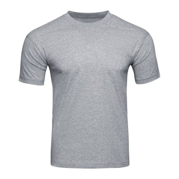 istock Gray T-shirt mockup front used as design template. Tee Shirt blank isolated on white 1354823136