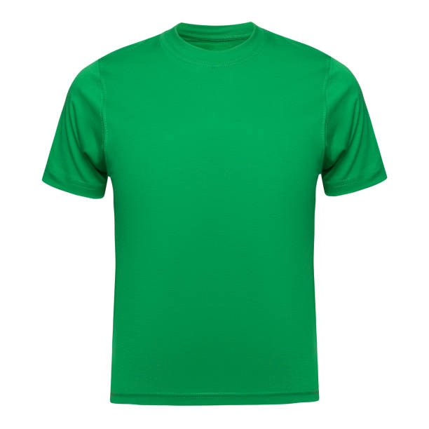 istock Green T-shirt mockup front used as design template. Tee Shirt blank isolated on white 1354823145