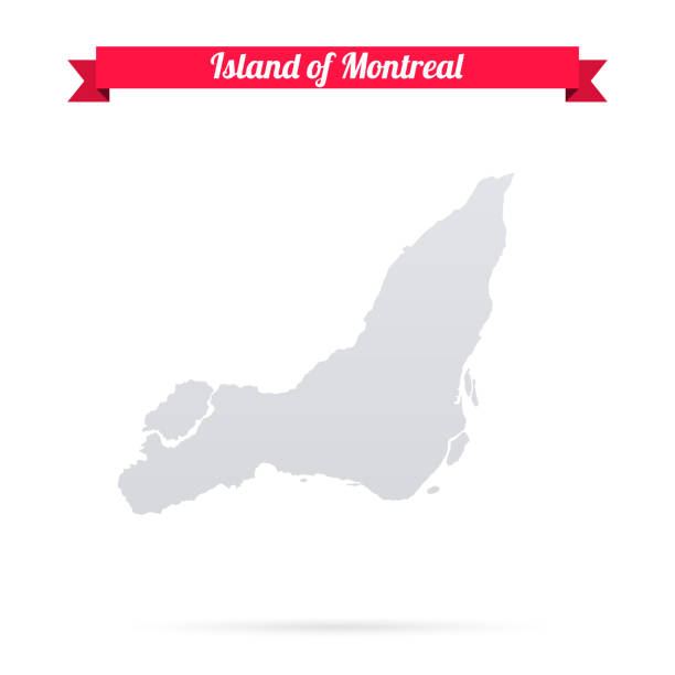 mapa wyspy montreal na białym tle z czerwonym sztandarem - quebec flag pennant sign stock illustrations
