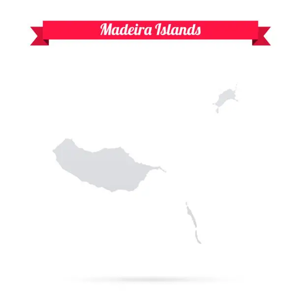 Vector illustration of Madeira Islands map on white background with red banner