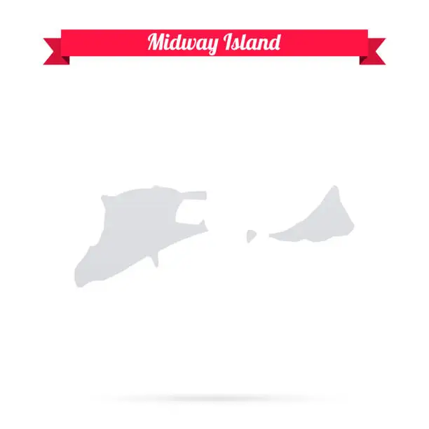 Vector illustration of Midway Island map on white background with red banner