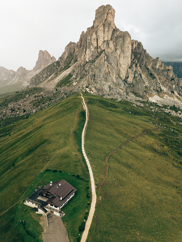 aerial view of Giau Pass in Italy
