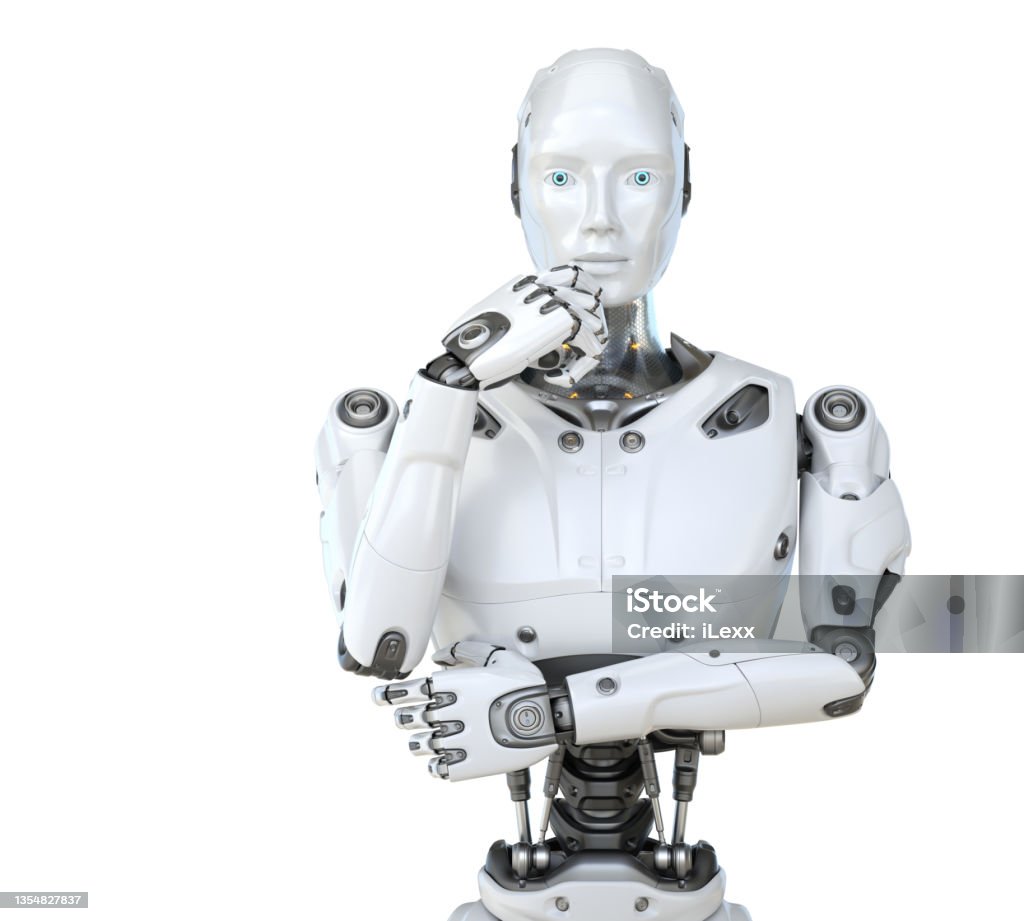 Human Like A Robot In A Pensive Posture Stock Photo - Download Image Now -  Robot, Robotic Arm, Artificial Intelligence - iStock