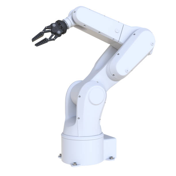 White Industrial robot arm Industrial robot arm isolated on white. 3D illustration robotic arm stock pictures, royalty-free photos & images