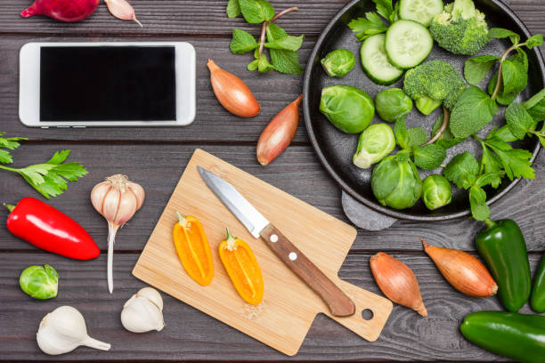 istock Cabbage, chopped cucumbers and mint sprigs in frying pan. 1354829264