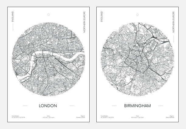 reiseplakat, stadtplan stadtplan london und birmingham, vektorillustration - greater london illustrations stock-grafiken, -clipart, -cartoons und -symbole