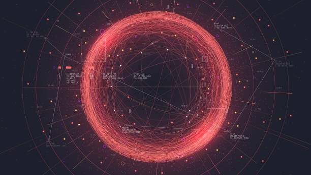 istock Futuristic red sphere consisting of connection networks, neural communication bundle of big data cyber space, tech business analytical vector background 1354834651