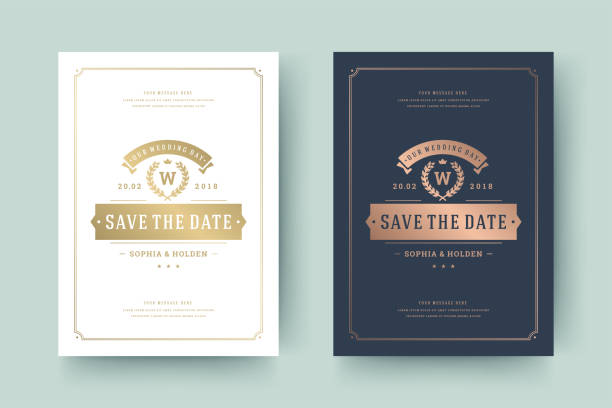 Wedding invitation save the date card templates Wedding invitation save the date card templates with flourishes ornaments vignettes swirls vector illustration. invitation stock illustrations