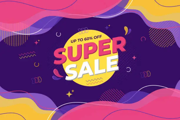 Vector illustration of Super sale banner. Abstract background in flat style