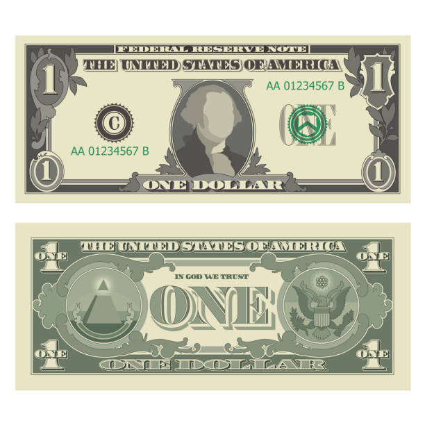 1ドル紙幣、1米ドル紙幣、反対と逆から。白い背景に分離されたusdの単純化されたベクトルイラスト - us paper currency illustrations点のイラスト素材／クリップアート素材／マンガ素材／アイコン素材