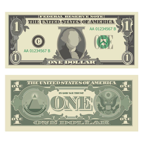 stockillustraties, clipart, cartoons en iconen met one dollar bill, 1 us dollar banknote, from obverse and reverse. simplified vector illustration of usd isolated on a white background - amerikaanse dollar