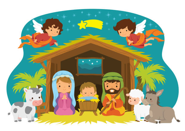 Cute Nativity scene vector art illustration
