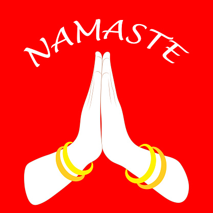 Indian womans hand greeting posture of namaste, vector