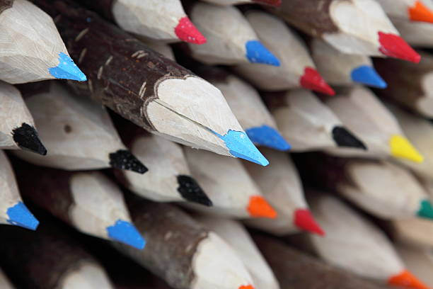 istock Hand-made wooden crayons (pencils) in heap 135483883