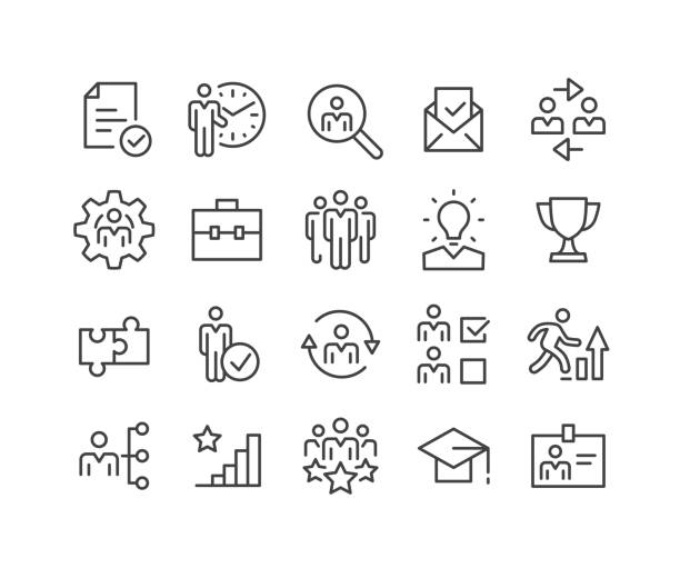 bildbanksillustrationer, clip art samt tecknat material och ikoner med hr and management icons - classic line series - anställning