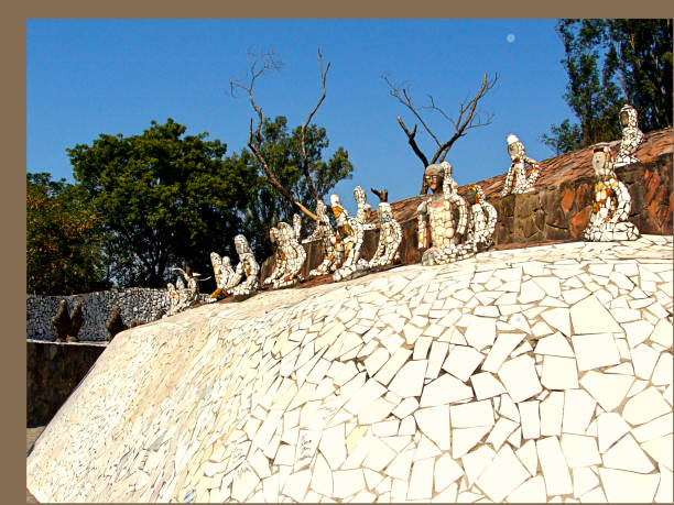 Mosaic tile in Barcelona, decoration broken glass, Park Guell, Spain.