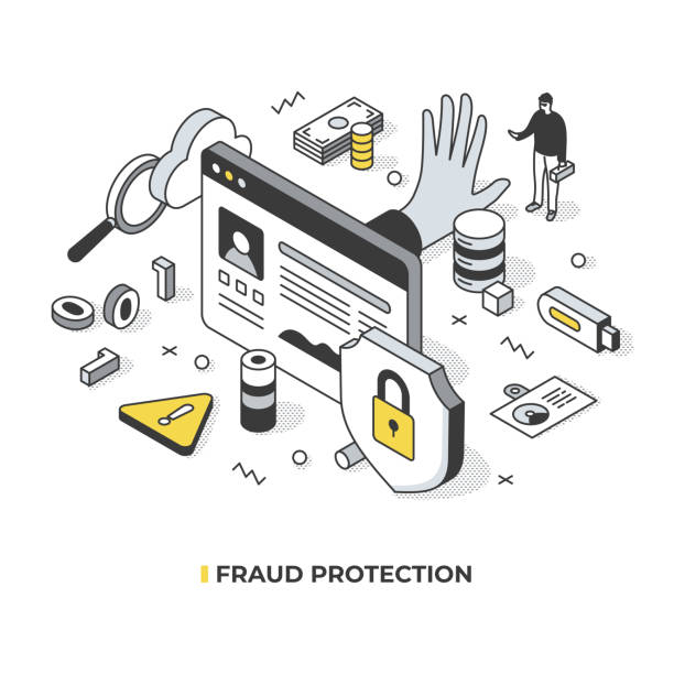 ilustrações, clipart, desenhos animados e ícones de ilustração isométrica de proteção contra fraudes - security system prevent lock crime