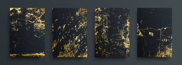 istock Set of golden grunge textures. Gold, grain, dirty, grungy effect for your design. Luxury covers collection. 1354840821